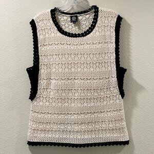 BOBEAU Sleeveless Crochet Top, Ivory/Black - M